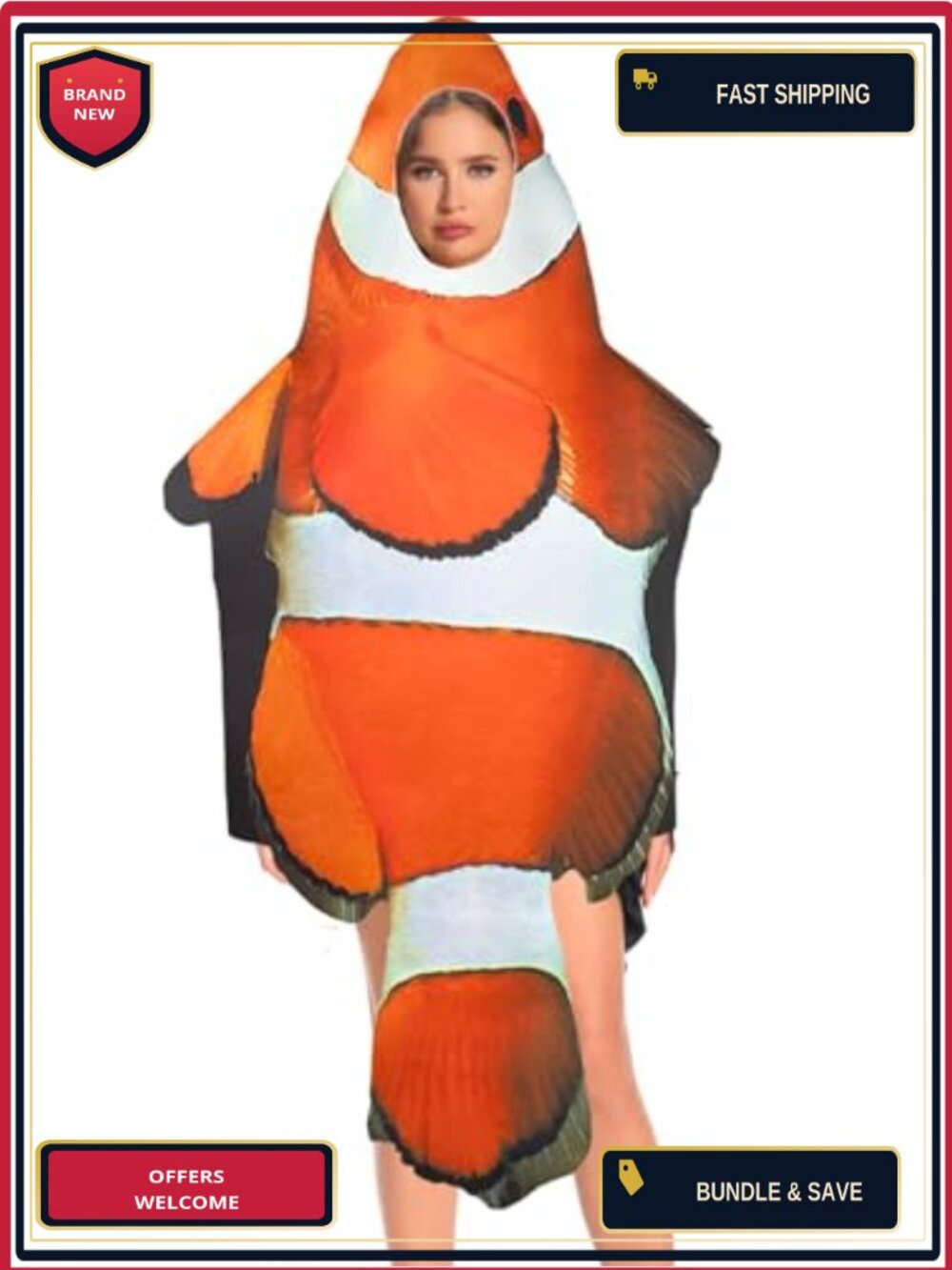 Adult Clownfish Costume One Size Hooded Composite Sponge Halloween Cosplay Party